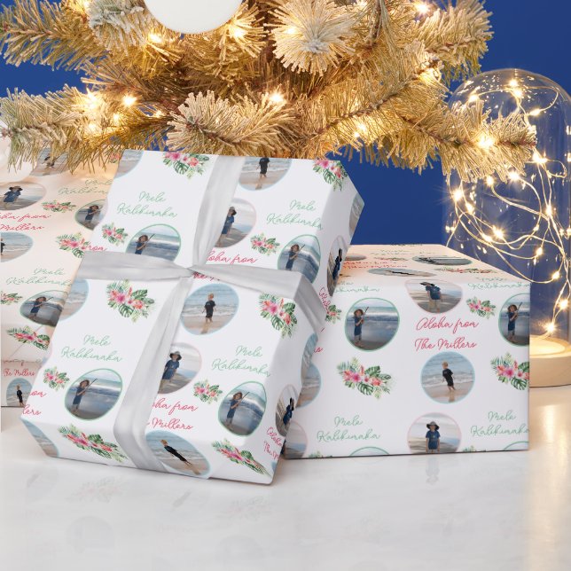 Papel De Presente Personalizado 3 Foto do Natal Mele Kalikimaka (Feriados)