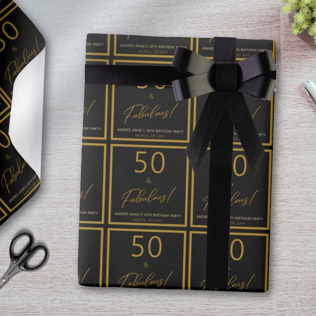 Papel De Presente Personalizado 50 Fabuloso Aniversário Dourado Negr (Criador carregado)