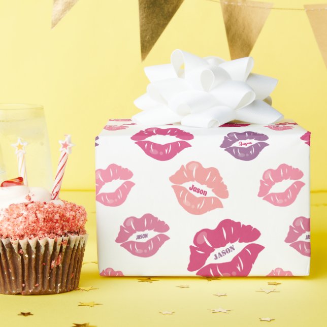 Papel De Presente Personalizado Com Seu Nome Nos Meus Lábios (Festa de aniversário)