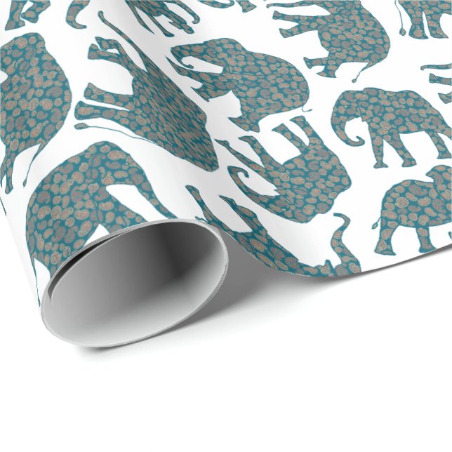 Papel De Presente Personalizado Ditzy Paisley Elephants em White Gif (Ponta do rolo)