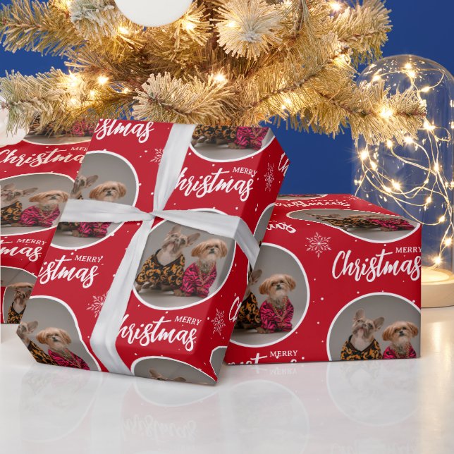 Papel De Presente Personalizado Natal Feliz Vermelho Profundo Uma Fo (Feriados)