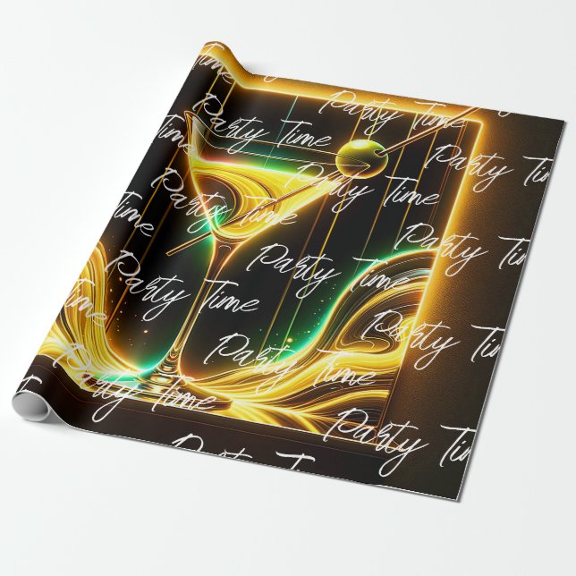 Papel De Presente Personalizado Neon Time do Trendy Party (Desenrolado)
