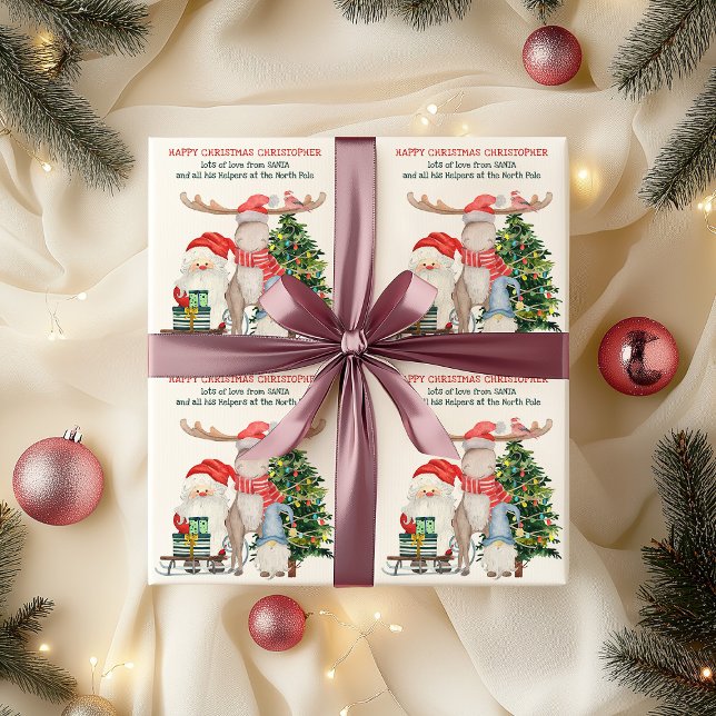 Papel De Presente Personalizado por Papais noeis e seus ajudantes (Kids Christmas Wrapping Paper with Father Christmas)