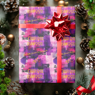 Papel de Presente Personalizado Roxo e Amarelo Abs
