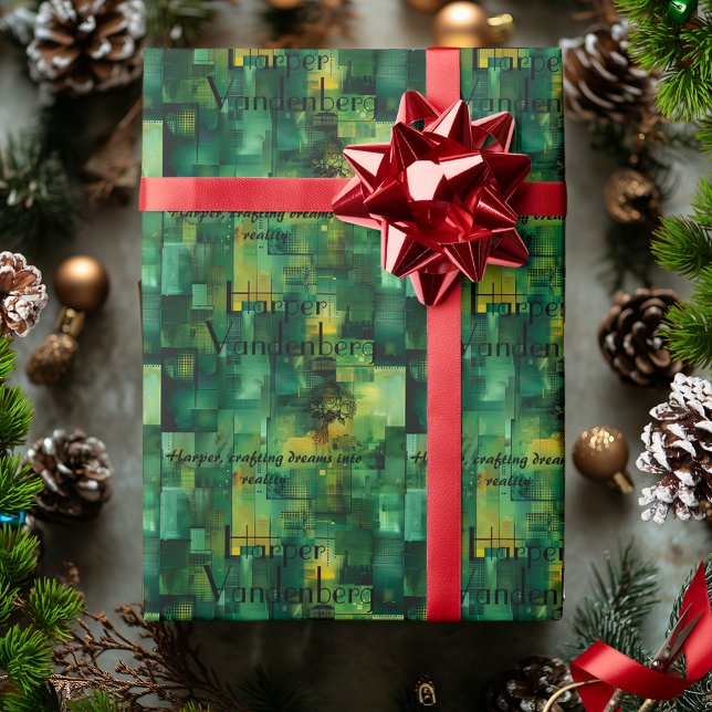 Papel de Presente Personalizado Verde Geométrico A (Criador carregado)