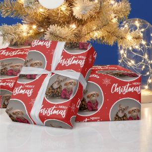 Papel De Presente Personalizado Vermelho Feliz Natal Um Círculo Foto