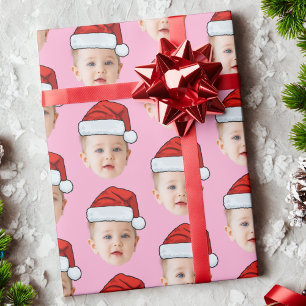 Papel De Presente Personalizar Cabeça de Bebê Foto Santa Hat Xmas Ro