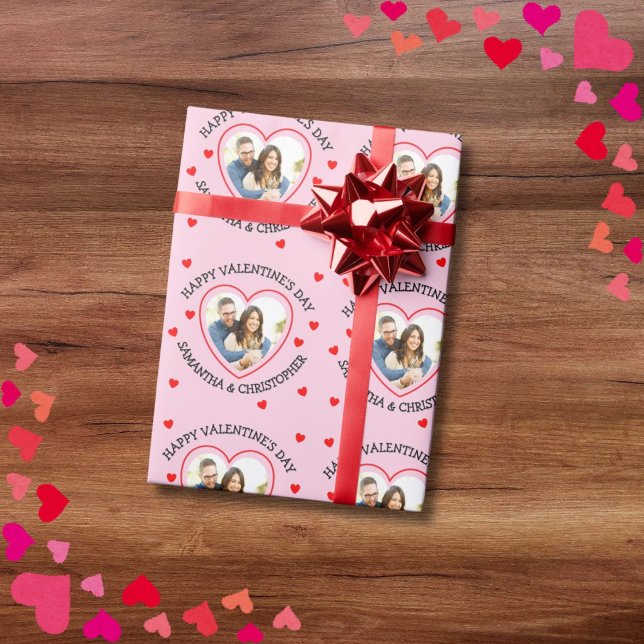 Papel De Presente Personalizar coração de fotos e nomes (Criador carregado)