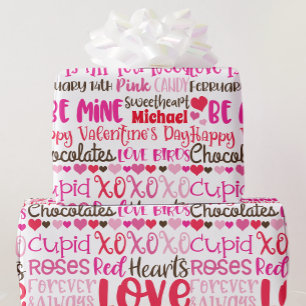 Papel De Presente Personalizar Corações Cor-de-Rosa Vermelho do Di