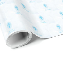 Papel De Presente Personalizar, Cruz da Primeira Comunhão Menino Azu