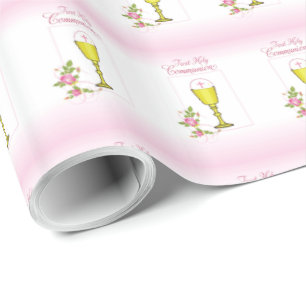 Papel De Presente Personalizar Menina Nome Rosa Primeira Comunhão Sa