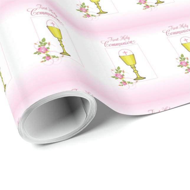 Papel De Presente Personalizar Menina Nome Rosa Primeira Comunhão Sa (Ponta do rolo)