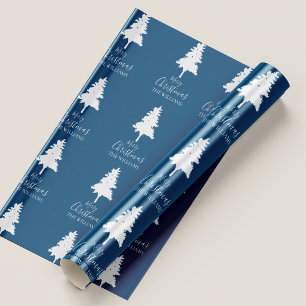 Papel De Presente Personalizar Nome da Família Azul Branco Natal