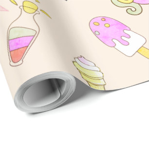 Papel De Presente Personalizar Nome Idade Pêssego Unicórnio Festa de