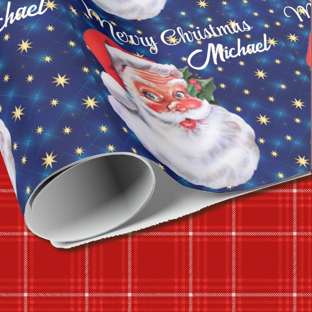 Papel De Presente Personalizar nome Natal Papai Noel Azul (Criador carregado)