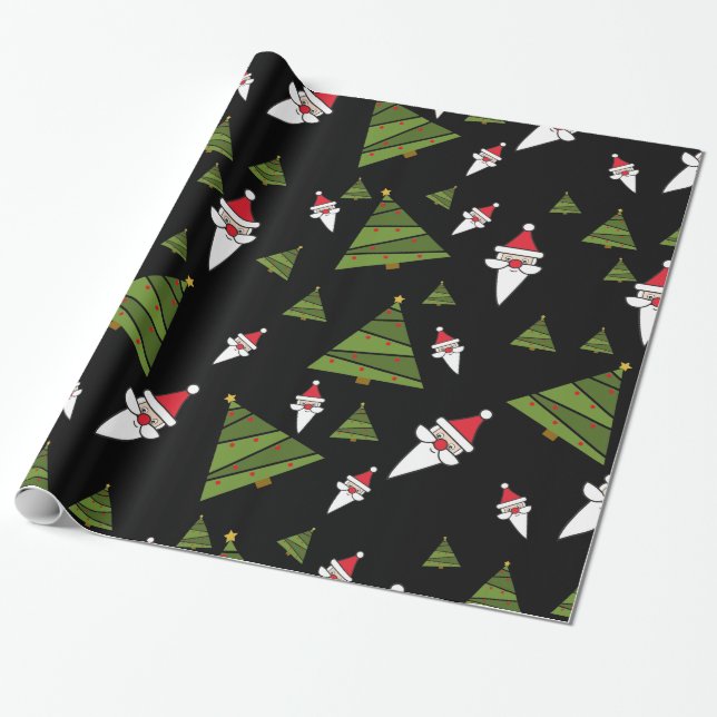 Papel De Presente Personalizar Papais noeis e Árvore de Natal, (Desenrolado)