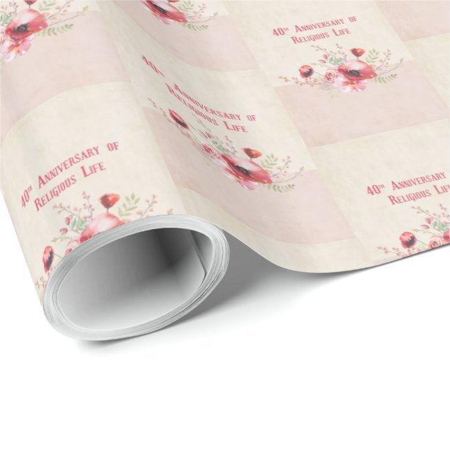 Papel De Presente Personalize, 40 anos de freira, rosa e (Ponta do rolo)