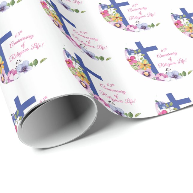 Papel De Presente Personalize, 65º Aniversário de Vida Religiosa de  (Ponta do rolo)