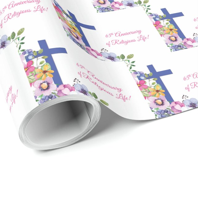Papel De Presente Personalize, 65º Aniversário de Vida Religiosa de  (Ponta do rolo)