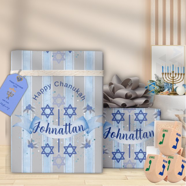 Papel De Presente Personalize Chanukah Elegant Wrapping Paper (Criador carregado)
