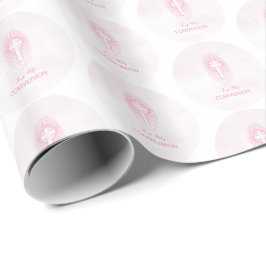 Papel De Presente Personalize, Cruz da Primeira Comunhão Rosa