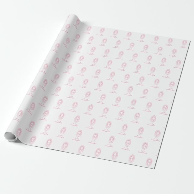 Papel De Presente Personalize, Cruz da Primeira Comunhão Rosa Hóstia (Desenrolado)