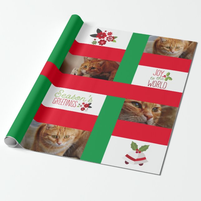 Papel De Presente Personalize Foto de Natal de Gato Cachorro (Desenrolado)