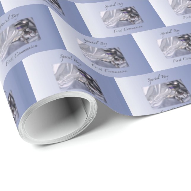 Papel De Presente Personalize, Menino, Primeira Comunhão Azul (Ponta do rolo)
