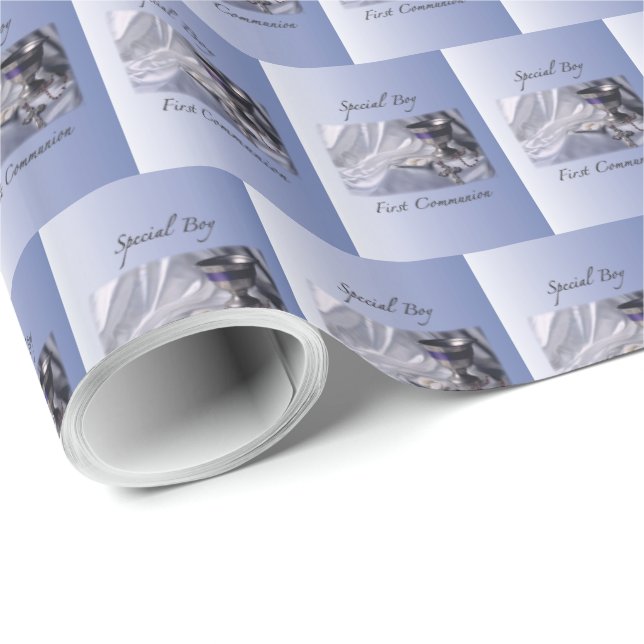 Papel De Presente Personalize, Menino, Primeira Comunhão Azul (Ponta do rolo)