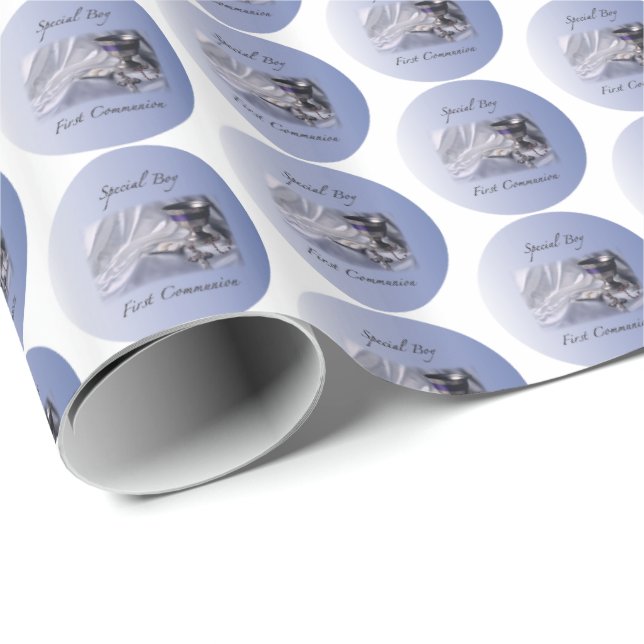 Papel De Presente Personalize, Menino, Primeira Comunhão Azul (Ponta do rolo)