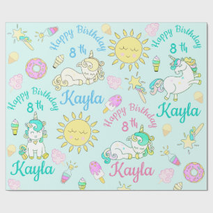 Papel De Presente Personalize Nome e Idade Festa de Aniversário Unic