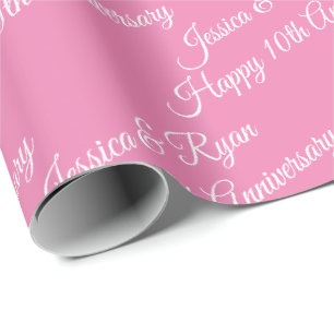 Papel De Presente Personalize Nomes, Feliz Aniversário, Rosa