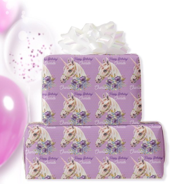 Papel De Presente Personalize o nome Unicorn Girls Birthday Gift (Criador carregado)