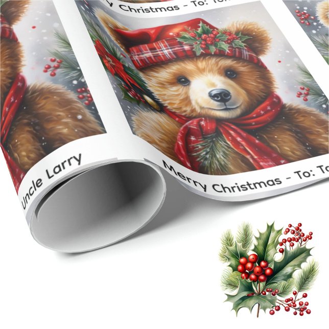 Papel De Presente Personalize o Rolo de Natal do Urso de Teddy (Criador carregado)
