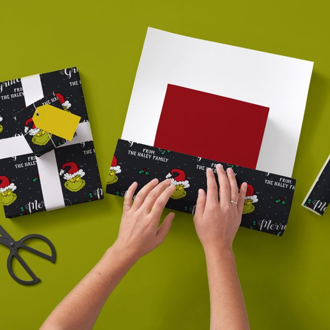 Papel De Presente Personalize o Texto com o Nome da Família - Grinch (Criador carregado)