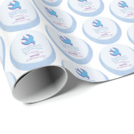 Papel De Presente Personalize, pomba do batismo adulto em azul