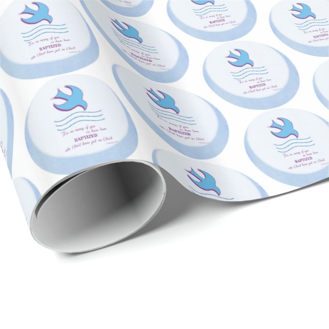 Papel De Presente Personalize, pomba do batismo adulto em azul (Ponta do rolo)