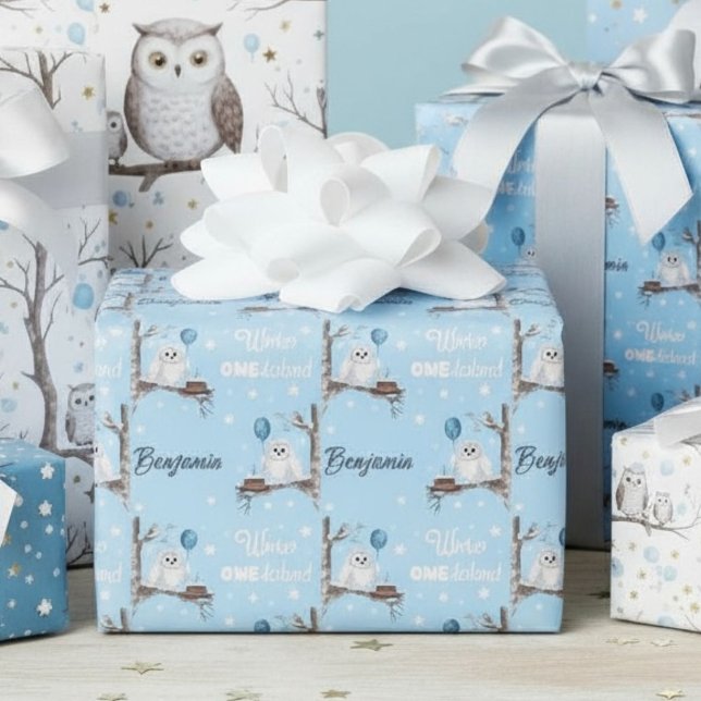 Papel De Presente Personalize Snowy Owl Winter Onederland Birthday (Criador carregado)