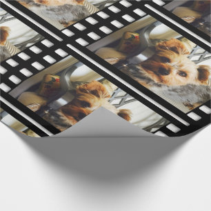 Papel De Presente Personalize sua foto ou Yorkie no Bench