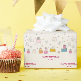 Papel De Presente Personalized Bright Cakes W/ Confetti & Fireworks