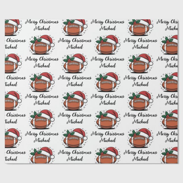 Papel De Presente Personalized Christmas American Football Santa     (Aberto)