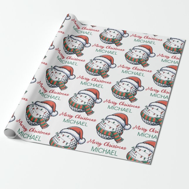 Papel De Presente Personalized Christmas Golf Ball  With Santa Hat   (Desenrolado)