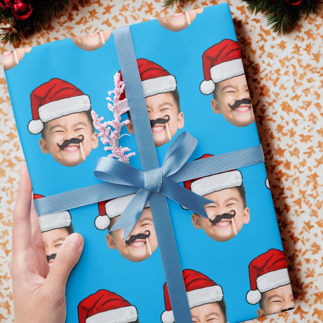 Papel De Presente Personalized Cute Family Face Santa Hat Photo Xmas (Criador carregado)