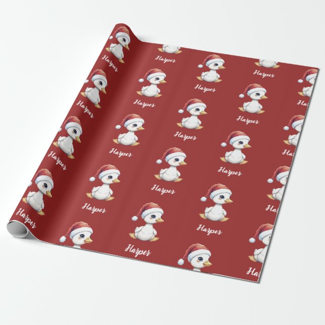 Papel De Presente Personalized Cute Festive Christmas Goose Duck (Desenrolado)