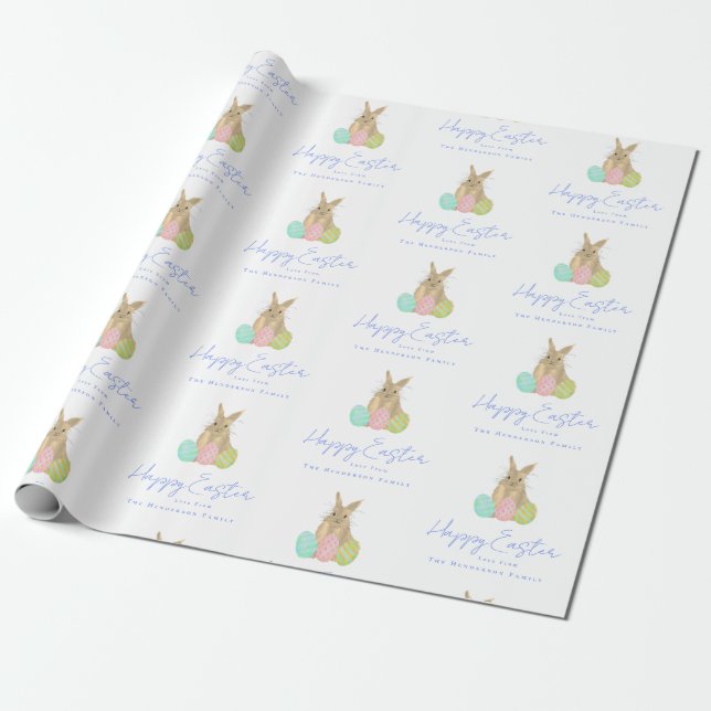 Papel De Presente Personalized Happy Easter Bunny Watercolor (Desenrolado)