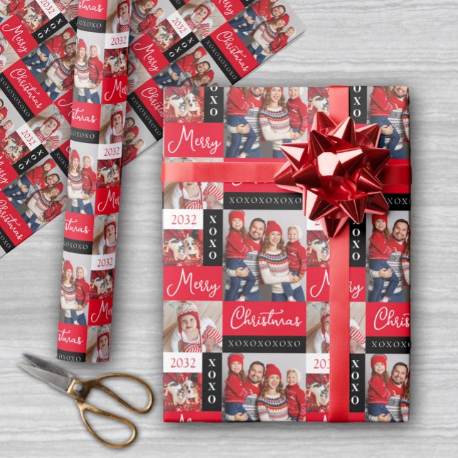 Papel De Presente Personalized Holiday Photo Collage Wrapping Paper (Criador carregado)