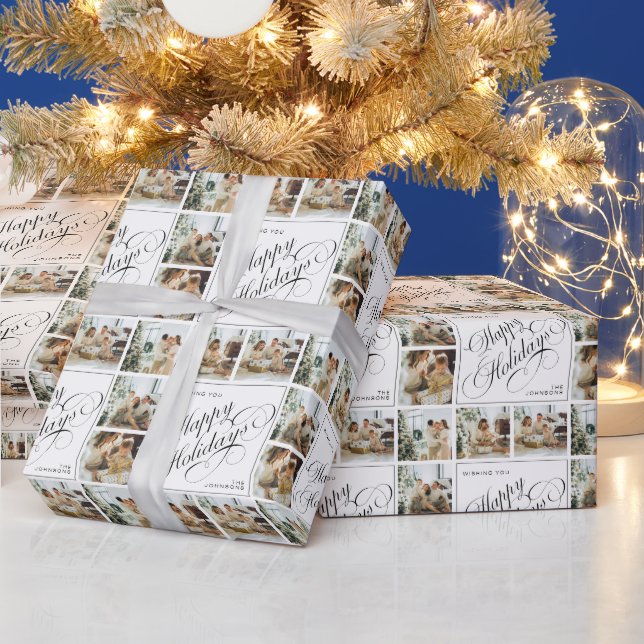 Papel De Presente Personalized Modern Calligraphy Christmas Photo (Feriados)