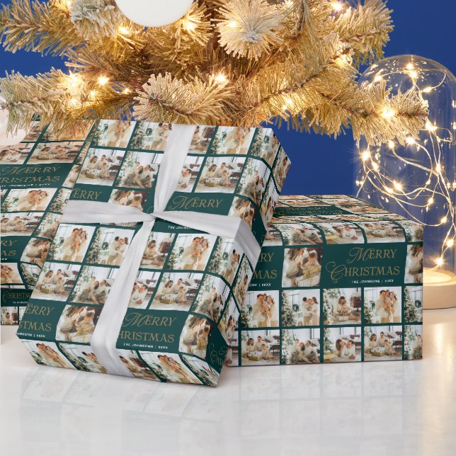 Papel De Presente Personalized Modern Calligraphy Christmas Photo (Feriados)