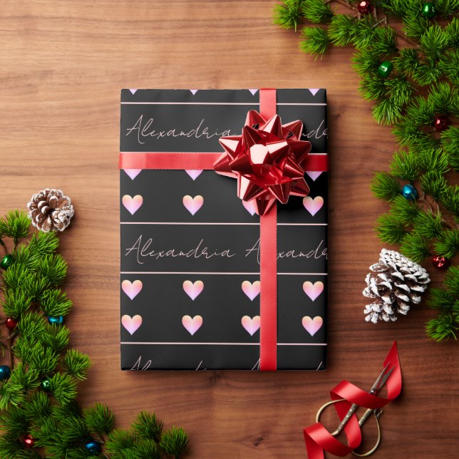 Papel De Presente Personalized Name Heart Black (Presente de Natal)