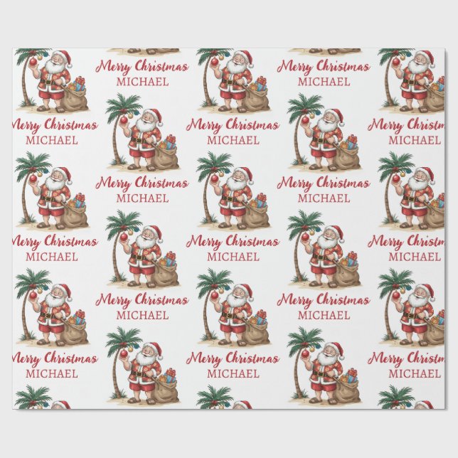 Papel De Presente Personalized Santa Beach Tropical Hawaiian Palm    (Aberto)